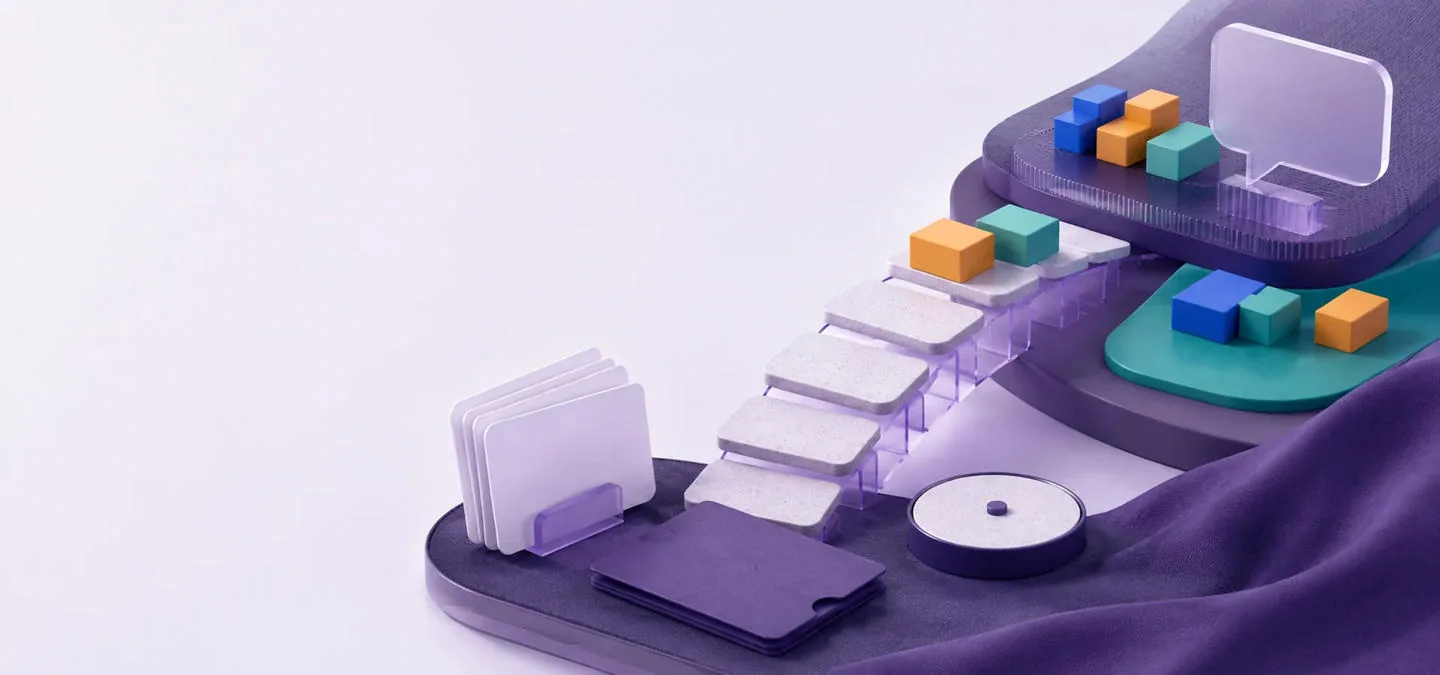 Modular steps connect evidence cards, skill blocks, and conversation forms across a career-transition workspace.